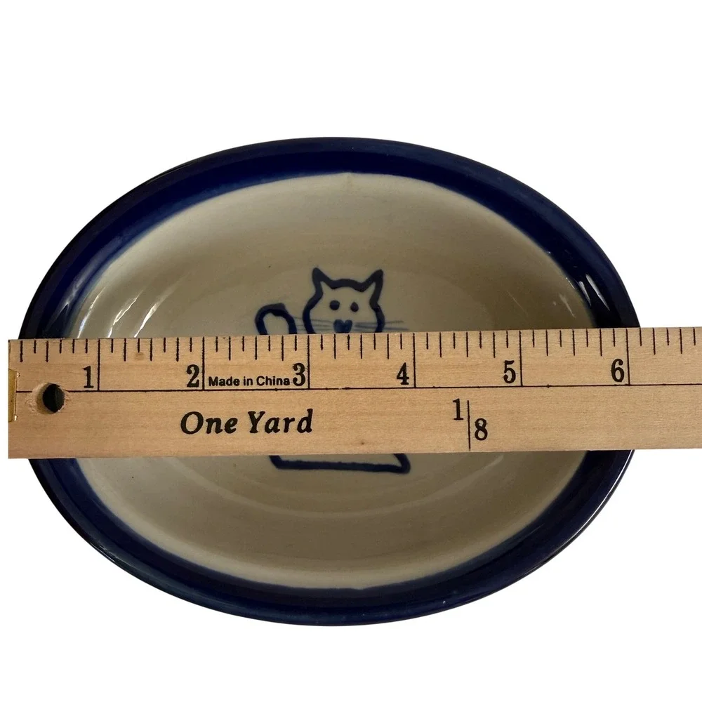 Boots & Barkley Hand Painted Stoneware Cat Food Bowl Blue‎ Fish Oval 6.5